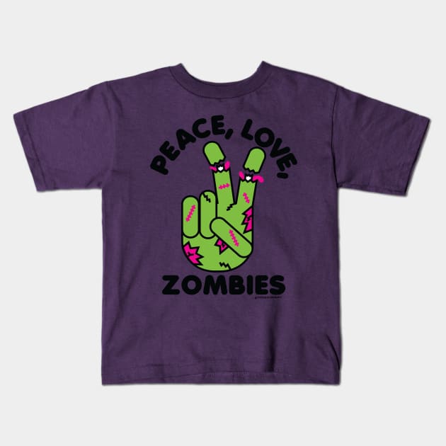 PEACE LOVE ZOMBIES Kids T-Shirt by toddgoldmanart